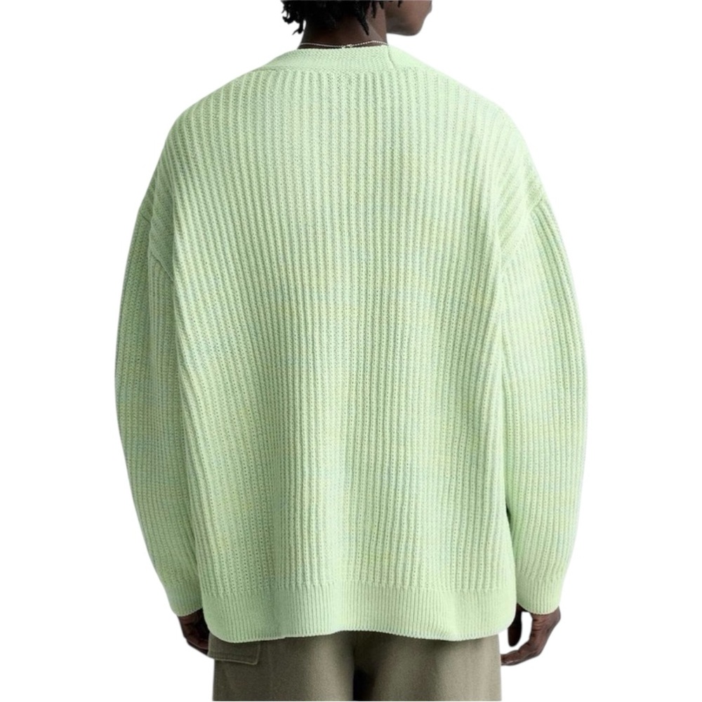 NWT ZARA Woven Cable Knit Sweater Cardigan in Blue/Green - Size L - Picture 7 of 12